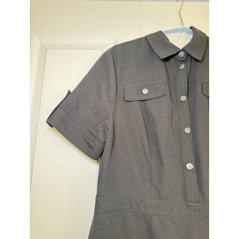 Next Black Utility Dress Size M Button Front Collared Mini Chic Minimal - Picture 2 of 6